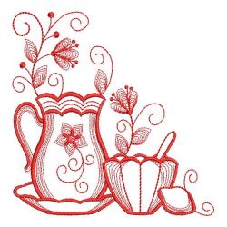 Redwork Tea Time Corners 07(Md) machine embroidery designs