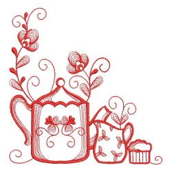 Redwork Tea Time Corners 08(Sm) machine embroidery designs
