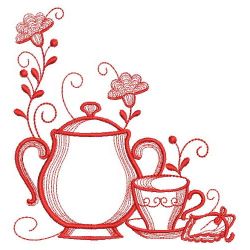 Redwork Tea Time Corners 09(Sm) machine embroidery designs
