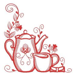 Redwork Tea Time Corners 10(Md) machine embroidery designs