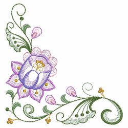 Rippled Jacobean Flower Corners 03(Sm) machine embroidery designs