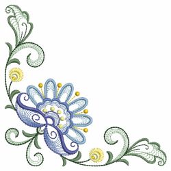 Rippled Jacobean Flower Corners 06(Sm) machine embroidery designs