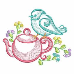 Tea Time Bird 01(Lg) machine embroidery designs