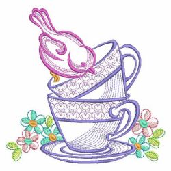 Tea Time Bird 02(Lg) machine embroidery designs