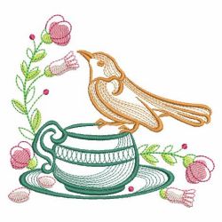Tea Time Bird 05(Lg) machine embroidery designs