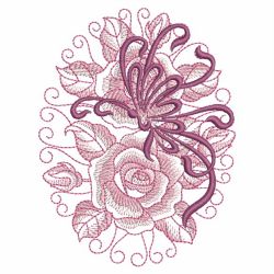 Sketched Roses and Butterfly 06 machine embroidery designs