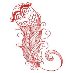 Redwork Owl Feather 06(Sm)