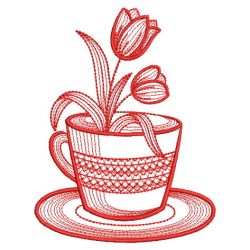 Redwork Teacup In Bloom 10(Sm)