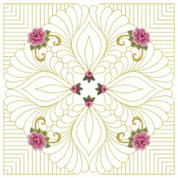 Trapunto Feather Rose Quilt 02(Sm)