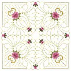 Trapunto Feather Rose Quilt 11(Sm)