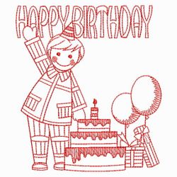 Redwork Happy Birthday 09(Sm) machine embroidery designs