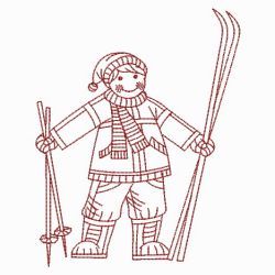 Redwork Skiing 05(Lg) machine embroidery designs