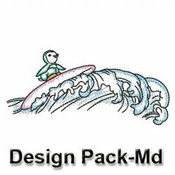 Vintage Surfing Penguins modular Borders(Md) machine embroidery designs