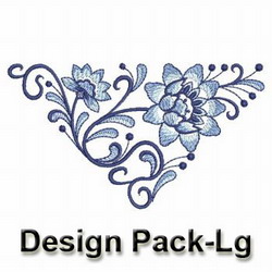 Blue and White Corners machine embroidery designs