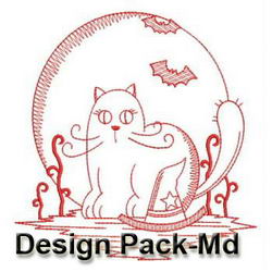 Halloween Ghost Cat Redwork(Md) machine embroidery designs