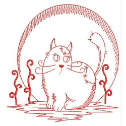 Halloween Ghost Cat Redwork 01(Md)