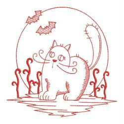 Halloween Ghost Cat Redwork 03(Md)