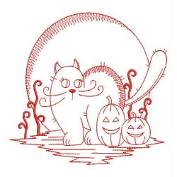 Halloween Ghost Cat Redwork 04(Sm)