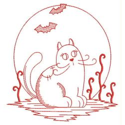 Halloween Ghost Cat Redwork 10(Lg)
