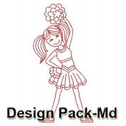 Redwork Cheerleaders Girls(Md) machine embroidery designs