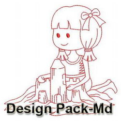 Redwork Summer Girls(Md) machine embroidery designs