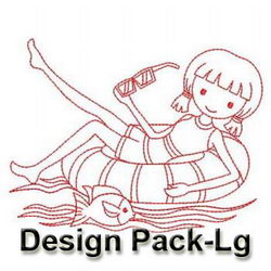 Redwork Summer Girls(Lg) machine embroidery designs