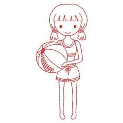 Redwork Summer Girls 01(Lg) machine embroidery designs