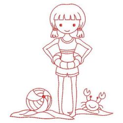 Redwork Summer Girls 05(Lg) machine embroidery designs