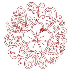 Redwork Heirloom Hibiscus 04(Sm) machine embroidery designs