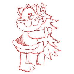Redwork Christmas Cat 09(Md) machine embroidery designs