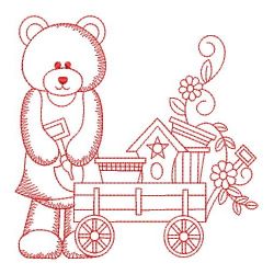 Redwork Garden Bear 07(Md) machine embroidery designs