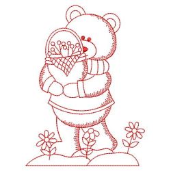 Redwork Garden Bear 09(Md) machine embroidery designs