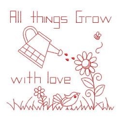 Redwork All Things Grow With Love 10(Sm)