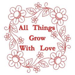 Redwork All Things Grow With Love 12(Sm)